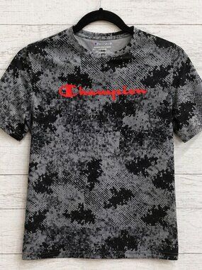 Champion Boys Tie Dye Graphic T-Shirt Size L (14/16) Gray Black Logo